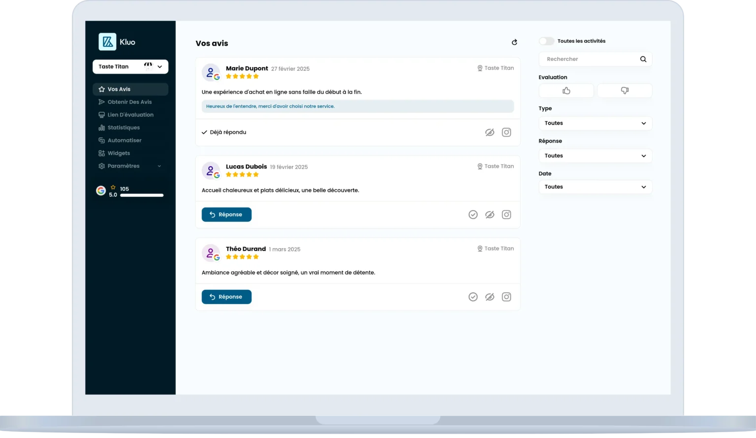 Logiciel de gestion d'avis clients